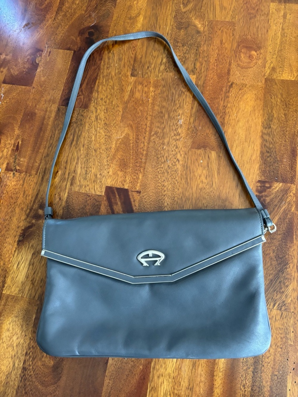 VINTAGE Etienne Aigner Gray Envelope Shoulder Bag with Silver Trim